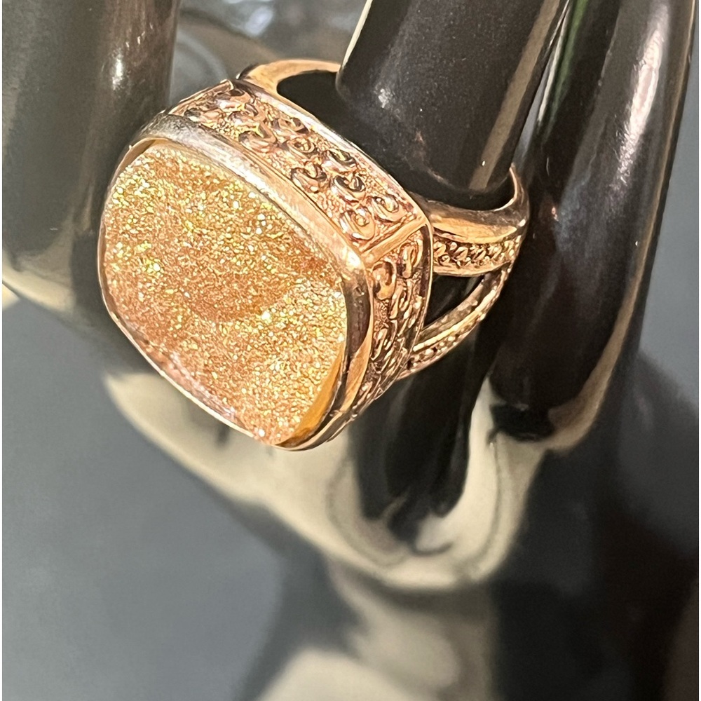 Rose Gold Ring With Textured Stone SIZE 6